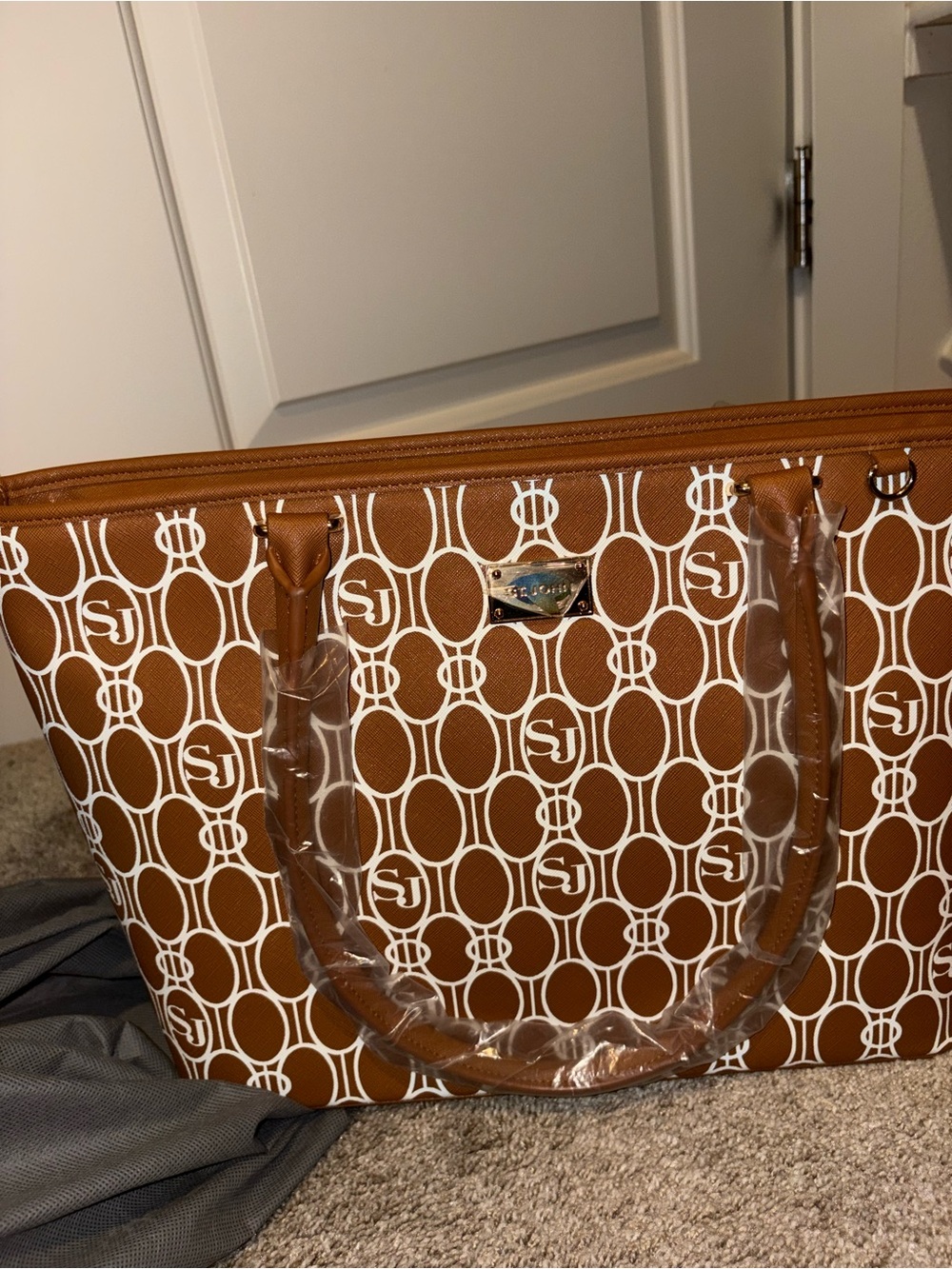 St. John Brown and White Logo Tote